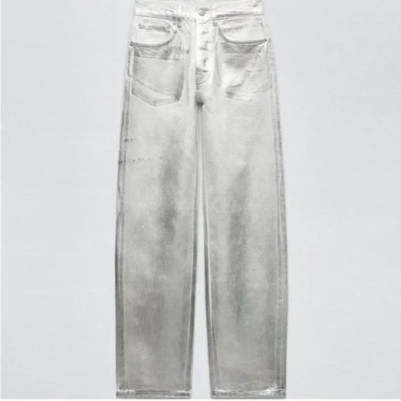 ZARA ZW MID-RISE BOYFRIEND JEANS SILVER - Picture 4 of 10